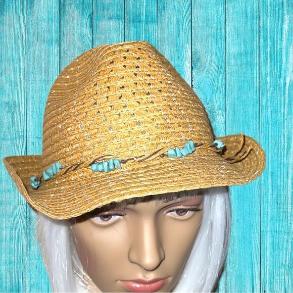 Cute straw fedora with turquoise beaded band! - Picture 5 of 8